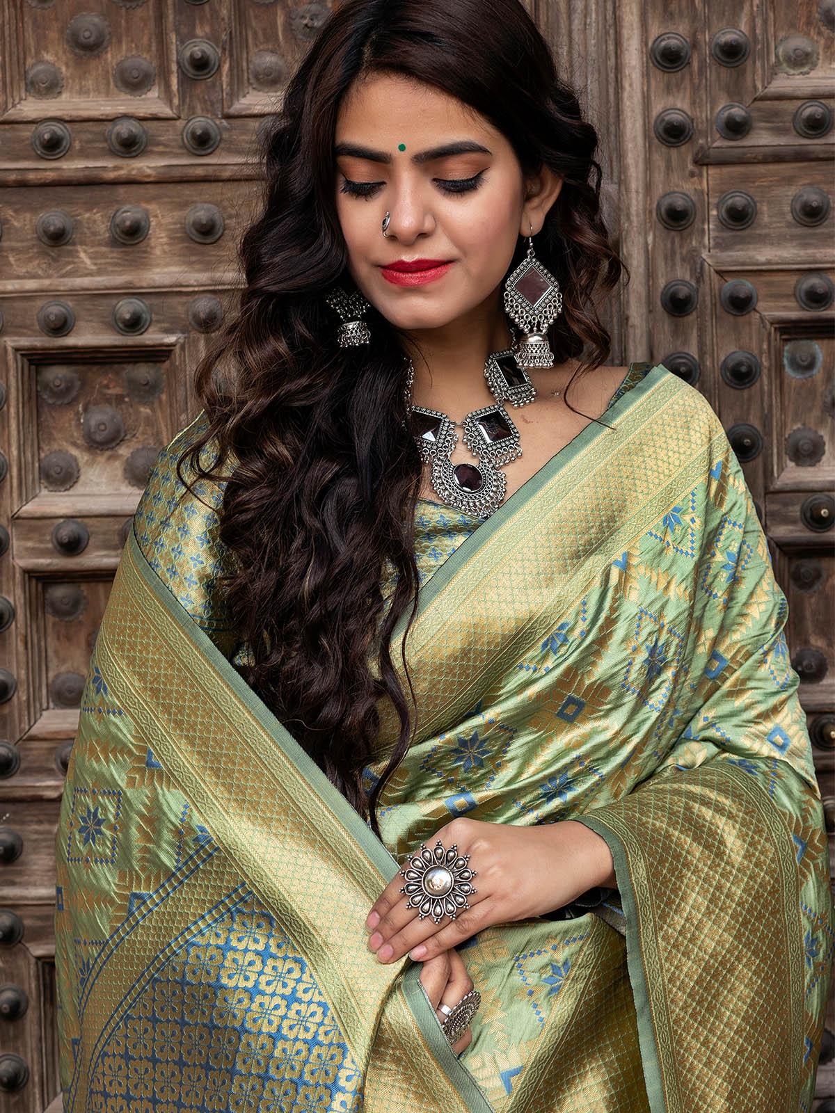 Gorgeous Woven Pista Banarasi Silk Saree - Rajwada