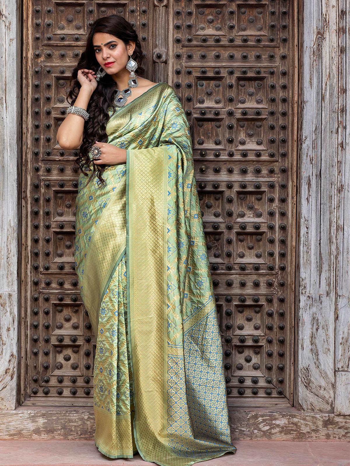 Gorgeous Woven Pista Banarasi Silk Saree - Rajwada