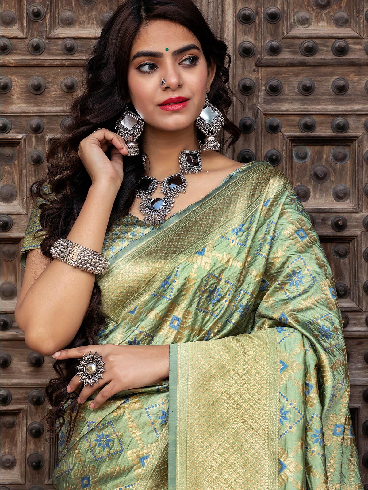Gorgeous Woven Pista Banarasi Silk Saree - Rajwada