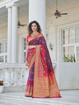 Gorgeous Woven Purple Banarasi Silk Saree - Rajwada