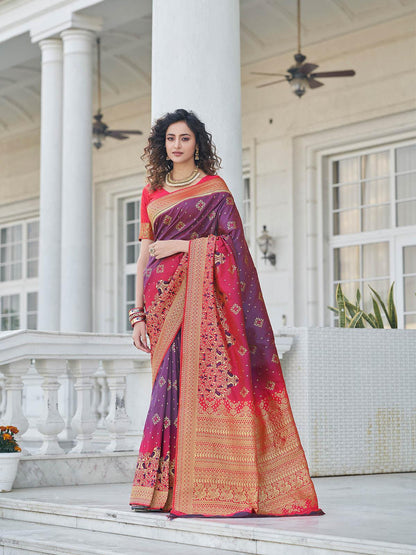 Gorgeous Woven Purple Banarasi Silk Saree - Rajwada