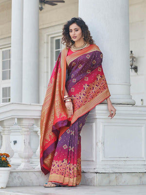 Gorgeous Woven Purple Banarasi Silk Saree - Rajwada
