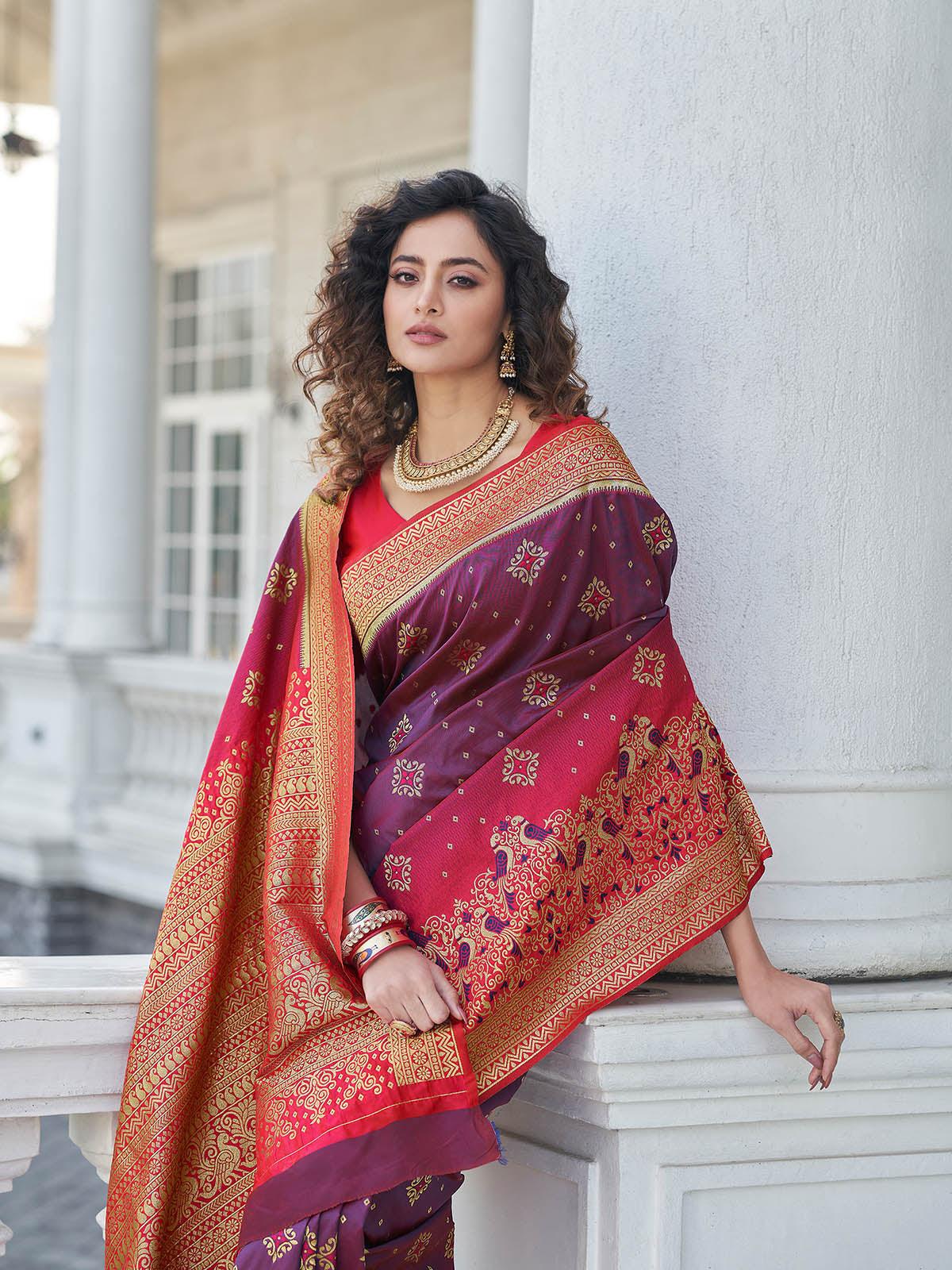 Gorgeous Woven Purple Banarasi Silk Saree - Rajwada