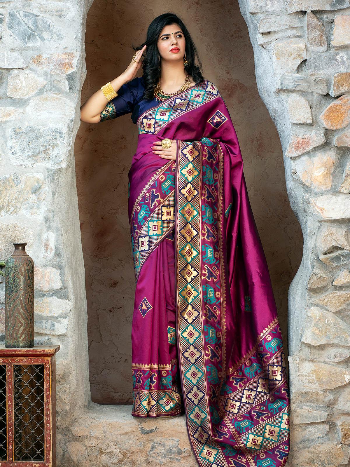 Gorgeous Woven Purple Patola Silk Saree - Rajwada