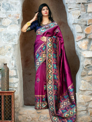 Gorgeous Woven Purple Patola Silk Saree - Rajwada