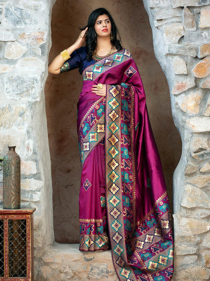 Gorgeous Woven Purple Patola Silk Saree - Rajwada
