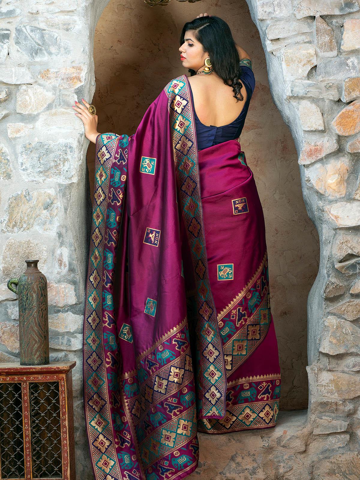 Gorgeous Woven Purple Patola Silk Saree - Rajwada