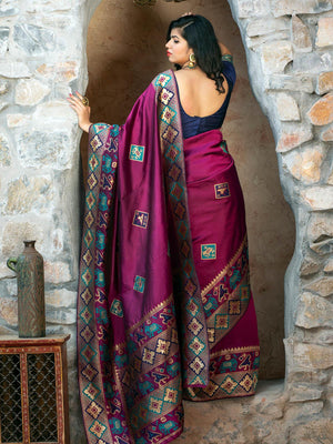 Gorgeous Woven Purple Patola Silk Saree - Rajwada