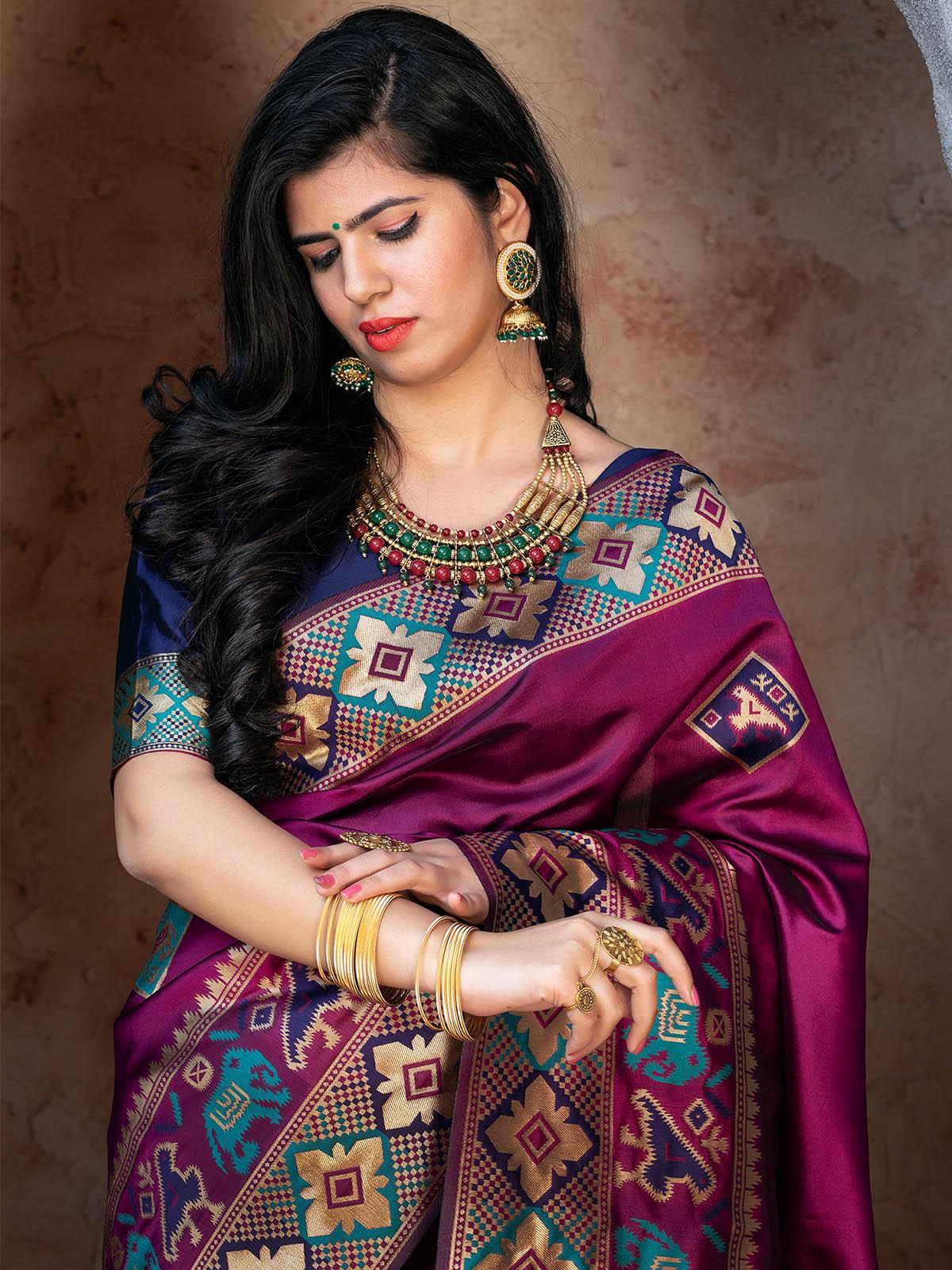 Gorgeous Woven Purple Patola Silk Saree - Rajwada
