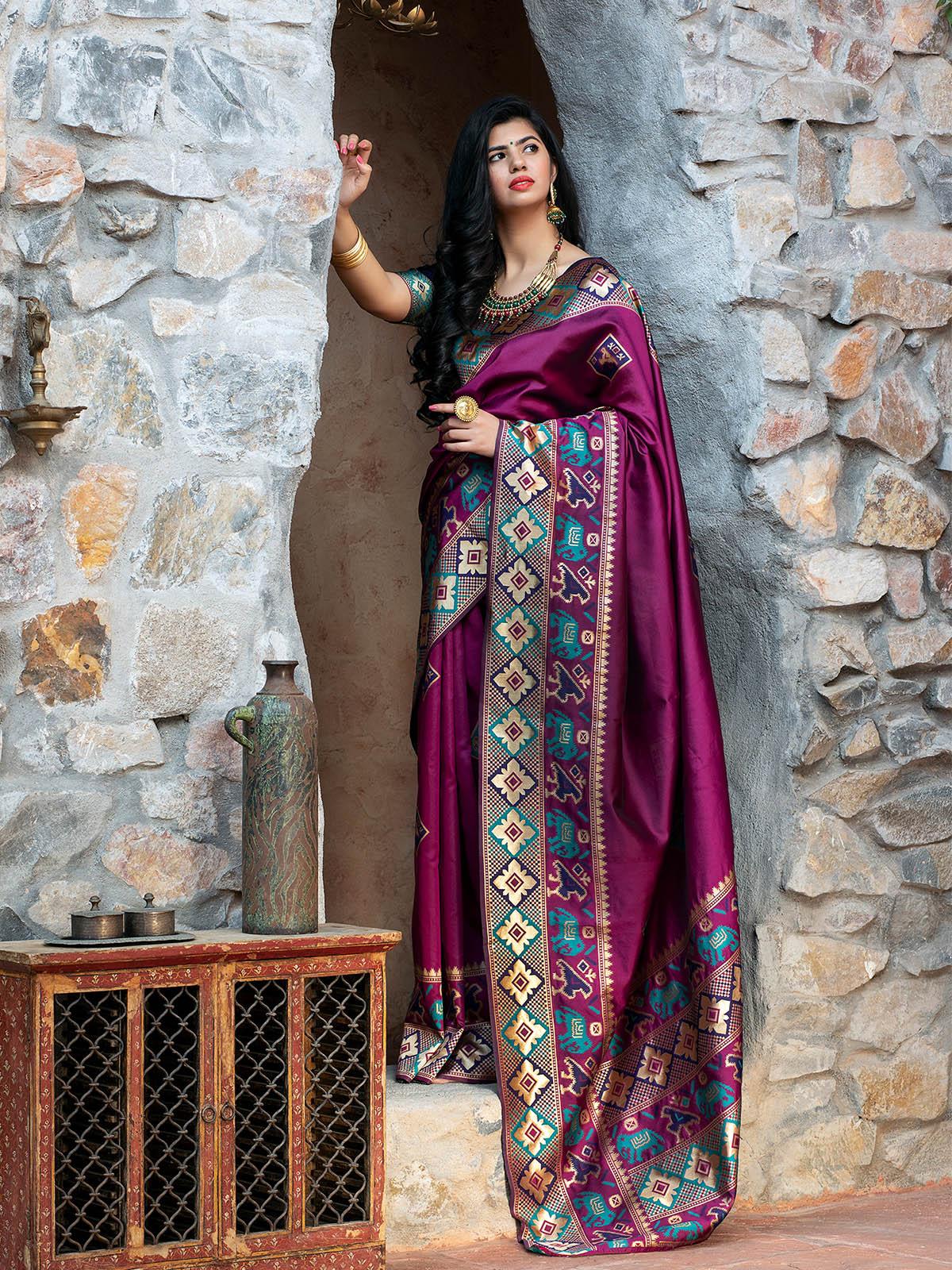 Gorgeous Woven Purple Patola Silk Saree - Rajwada