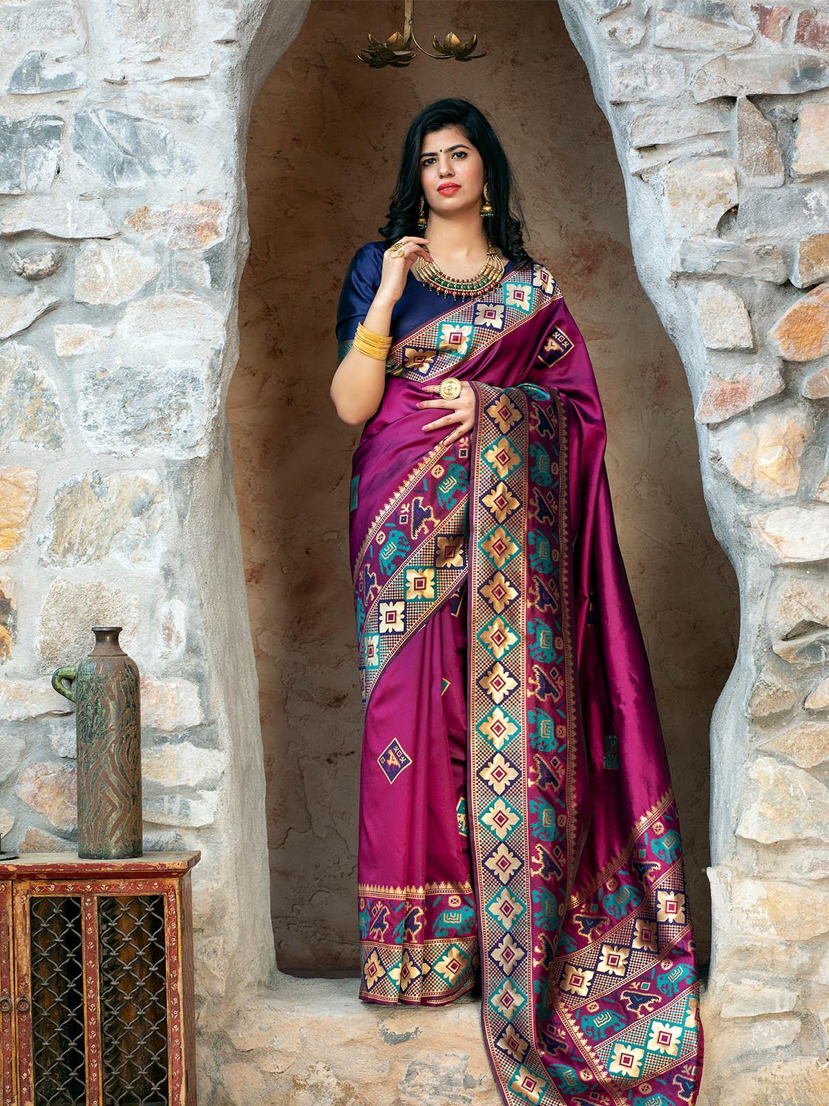 Gorgeous Woven Purple Patola Silk Saree - Rajwada