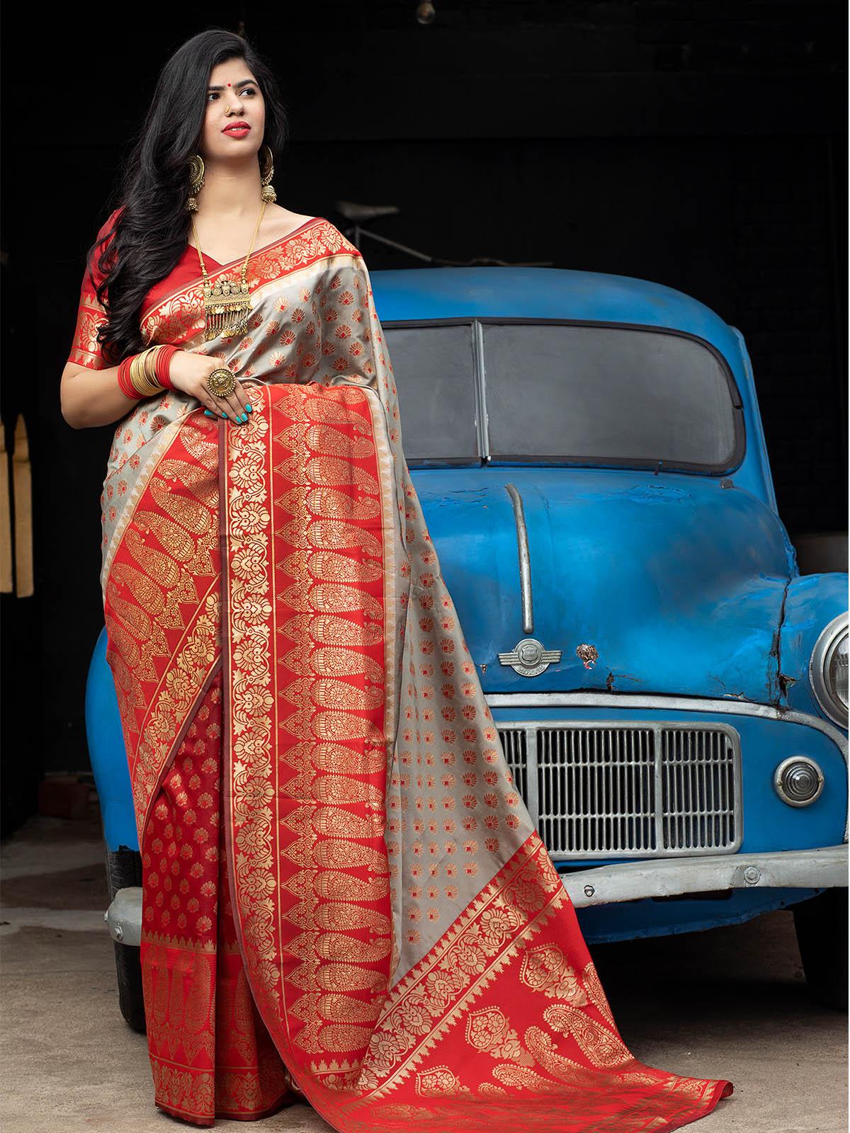 Gorgeous Woven Red Banarasi Silk Saree - Rajwada