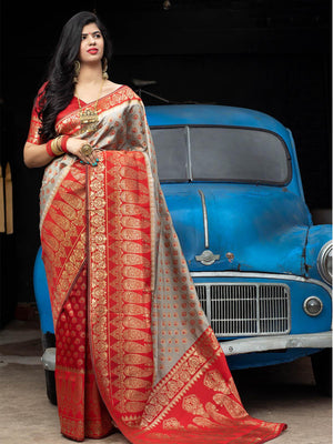 Gorgeous Woven Red Banarasi Silk Saree - Rajwada