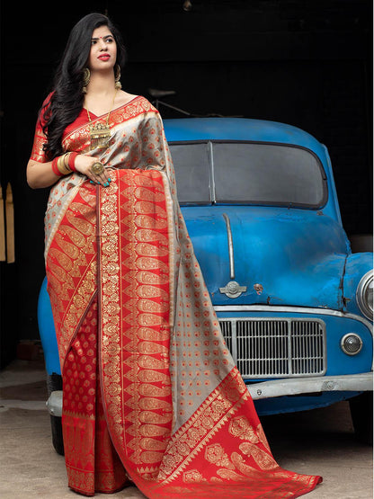 Gorgeous Woven Red Banarasi Silk Saree - Rajwada