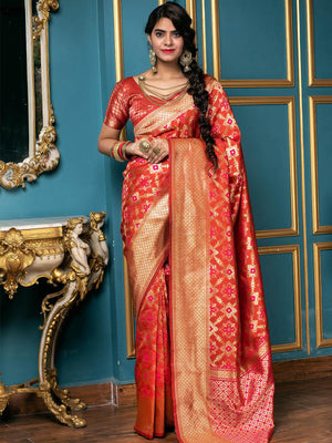 Gorgeous Woven Red Banarasi Silk Saree - Rajwada