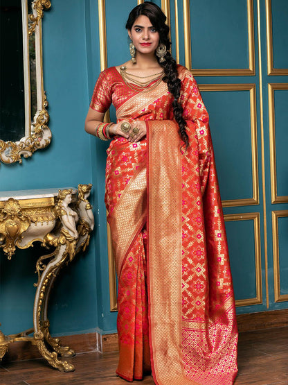 Gorgeous Woven Red Banarasi Silk Saree - Rajwada