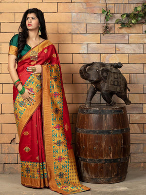 Gorgeous Woven Red Banarasi Silk Saree - Rajwada