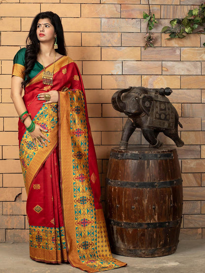 Gorgeous Woven Red Banarasi Silk Saree - Rajwada