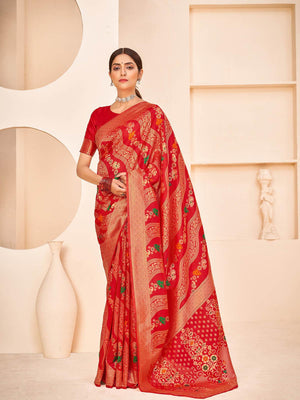 Gorgeous Woven Red Banarasi Silk Saree - Rajwada