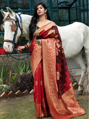 Gorgeous Woven Red Banarasi Silk Saree - Rajwada