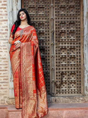 Gorgeous Woven Red Banarasi Silk Saree - Rajwada