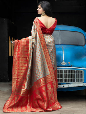 Gorgeous Woven Red Banarasi Silk Saree - Rajwada