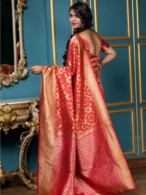 Gorgeous Woven Red Banarasi Silk Saree - Rajwada