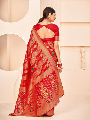 Gorgeous Woven Red Banarasi Silk Saree - Rajwada