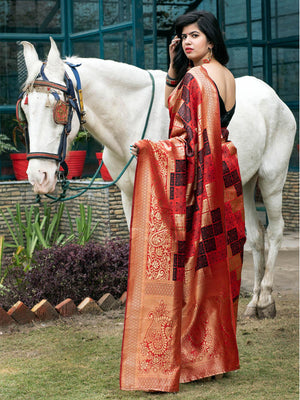 Gorgeous Woven Red Banarasi Silk Saree - Rajwada