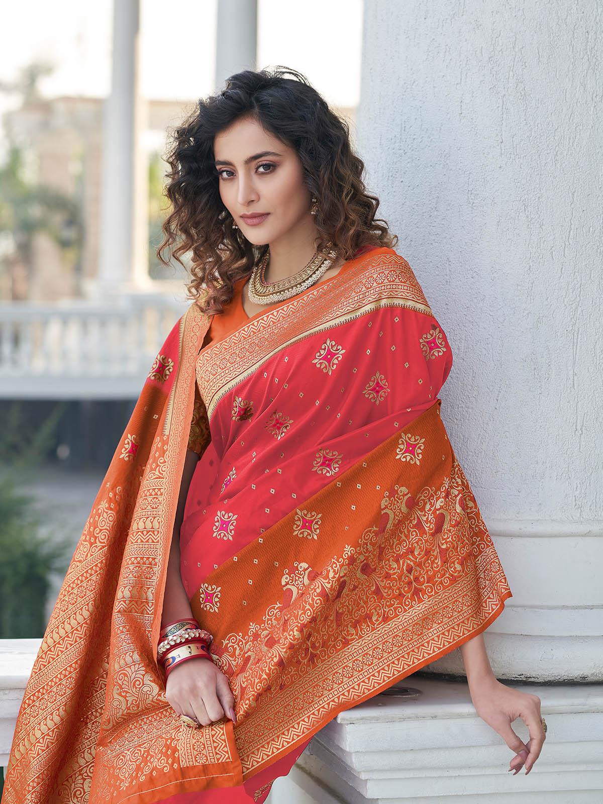 Gorgeous Woven Red Banarasi Silk Saree - Rajwada