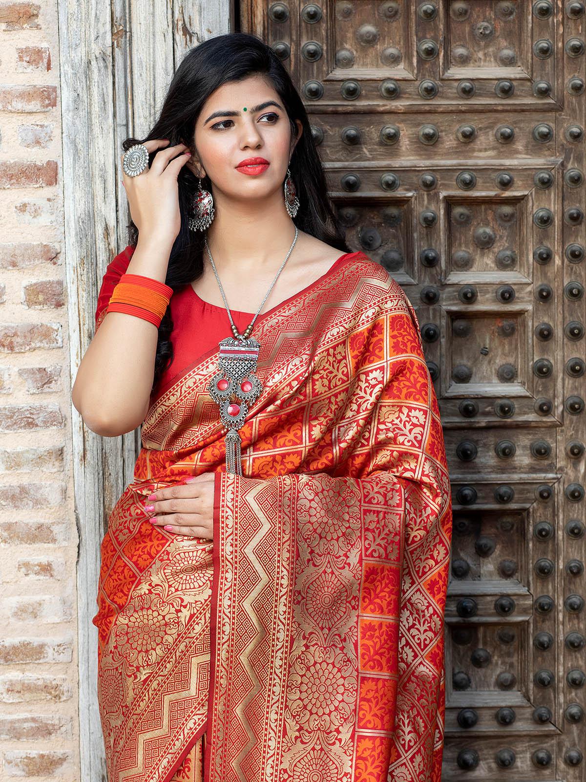 Gorgeous Woven Red Banarasi Silk Saree - Rajwada