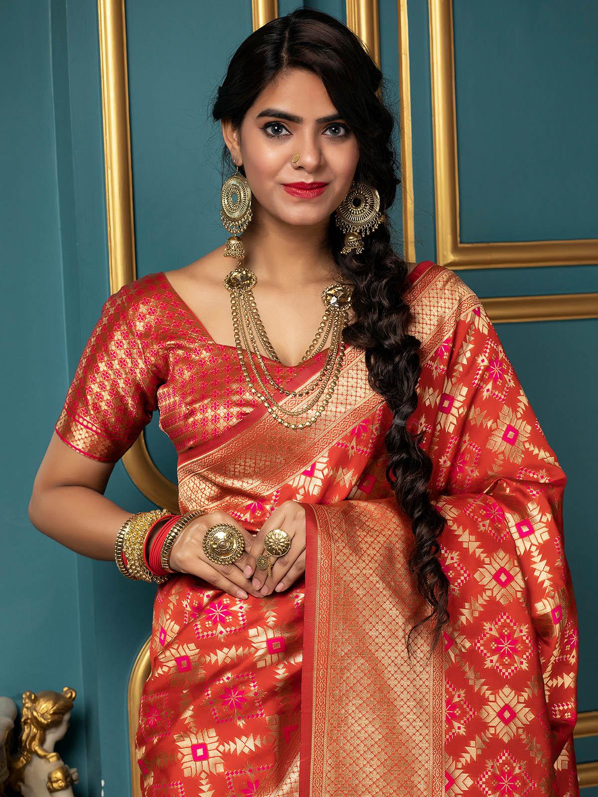Gorgeous Woven Red Banarasi Silk Saree - Rajwada
