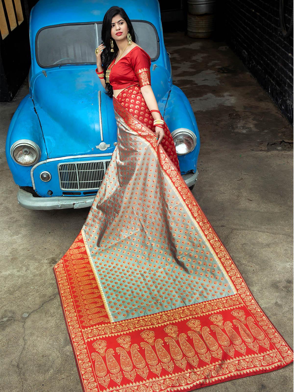 Gorgeous Woven Red Banarasi Silk Saree - Rajwada