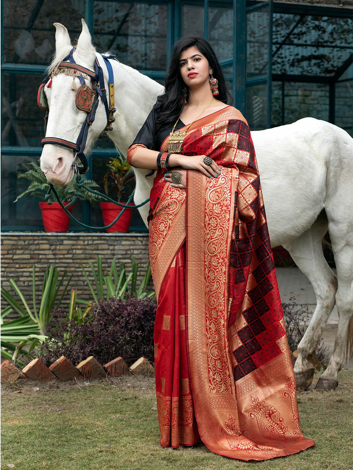 Gorgeous Woven Red Banarasi Silk Saree - Rajwada