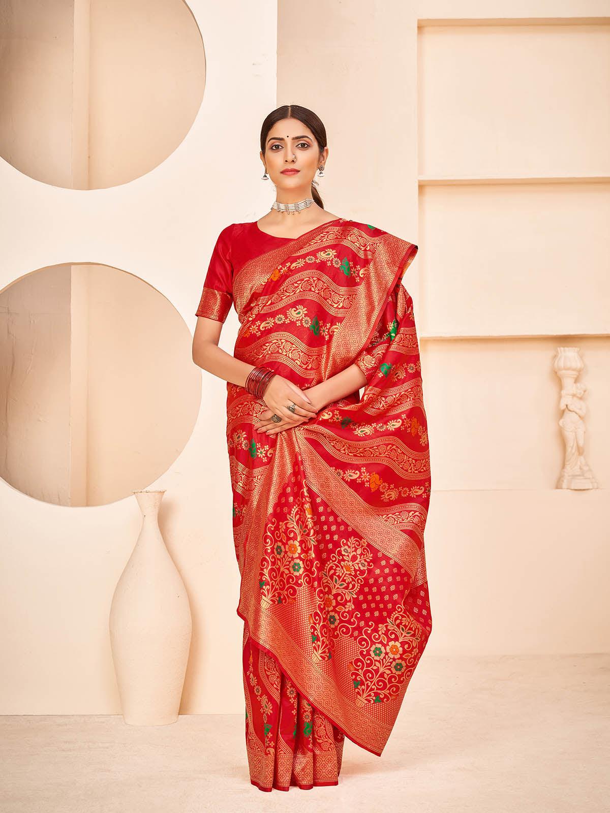 Gorgeous Woven Red Banarasi Silk Saree - Rajwada