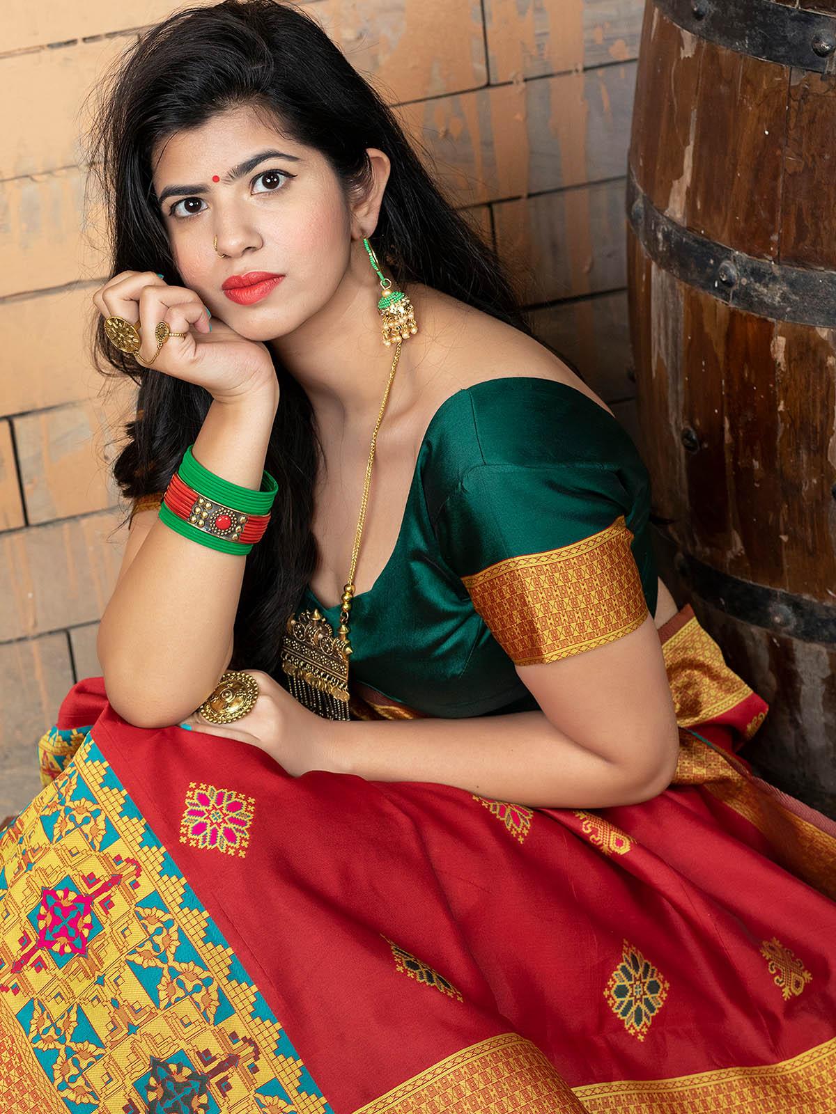 Gorgeous Woven Red Banarasi Silk Saree - Rajwada