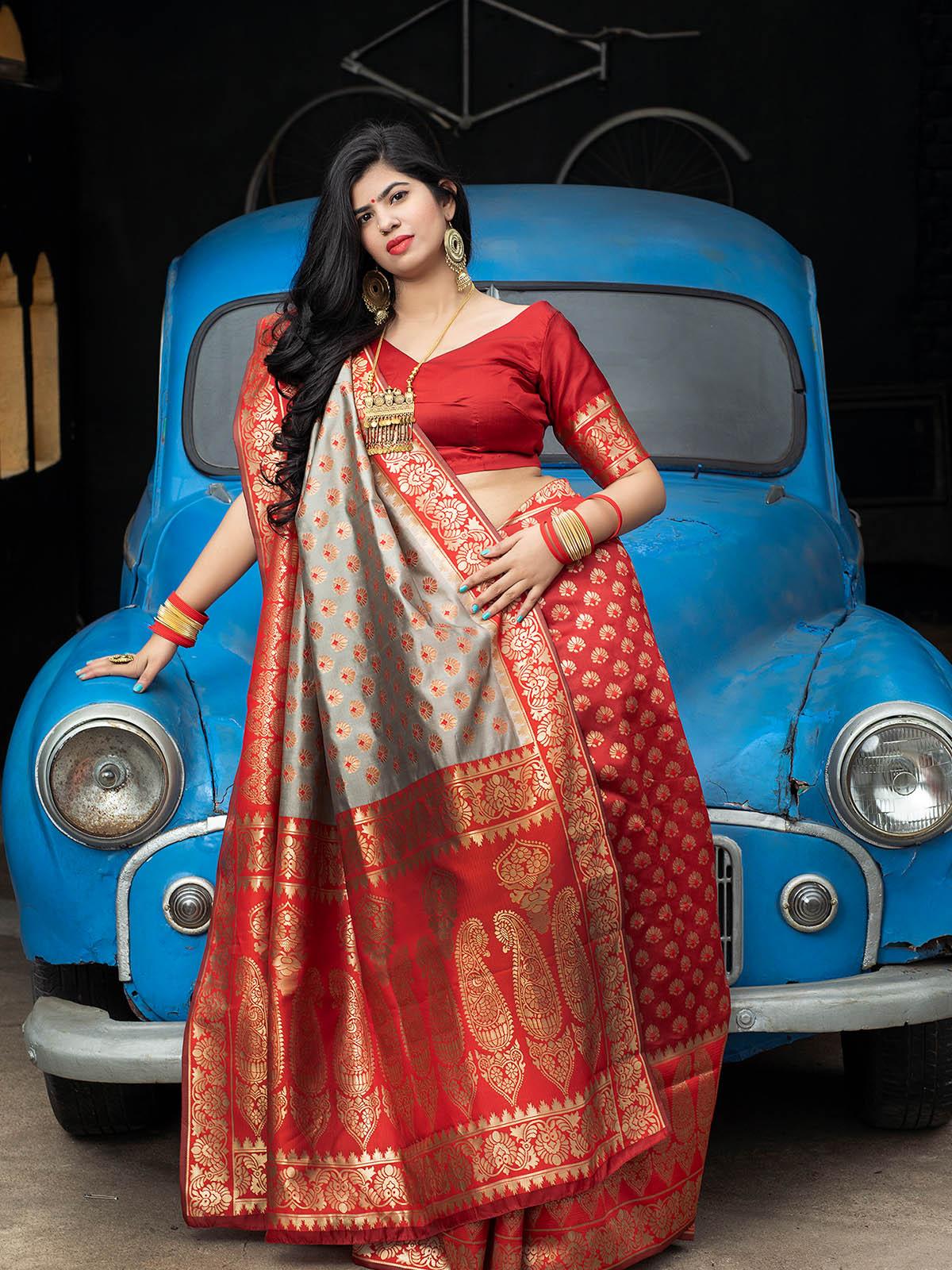 Gorgeous Woven Red Banarasi Silk Saree - Rajwada