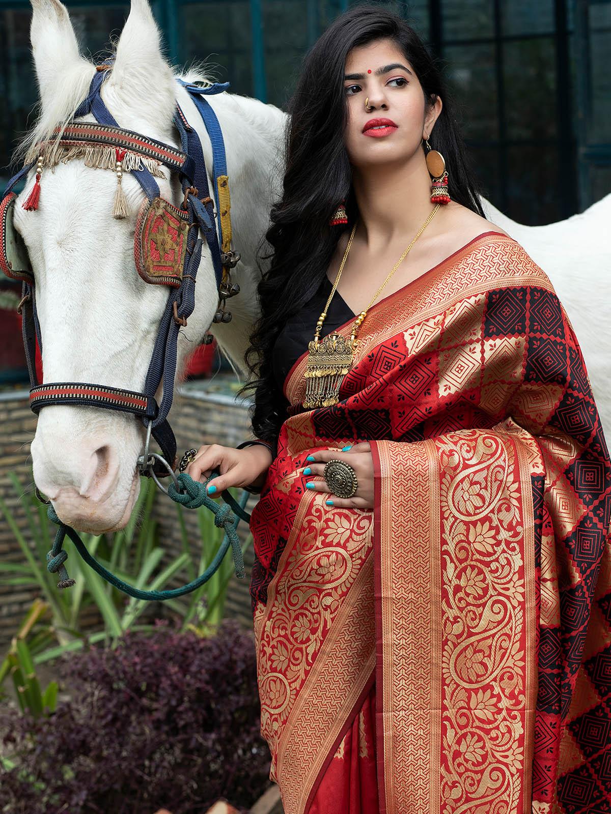 Gorgeous Woven Red Banarasi Silk Saree - Rajwada