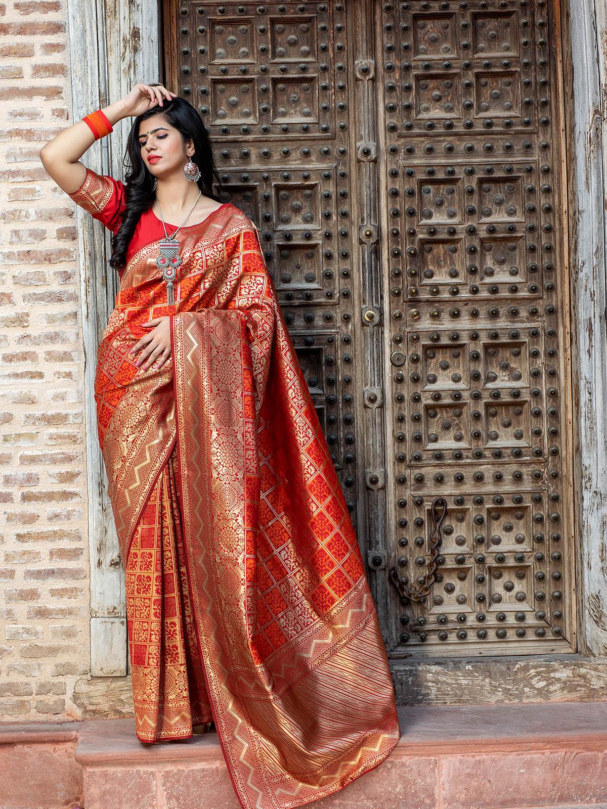 Gorgeous Woven Red Banarasi Silk Saree - Rajwada