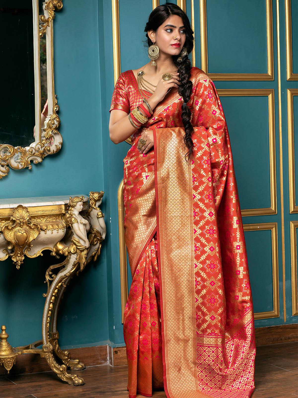 Gorgeous Woven Red Banarasi Silk Saree - Rajwada