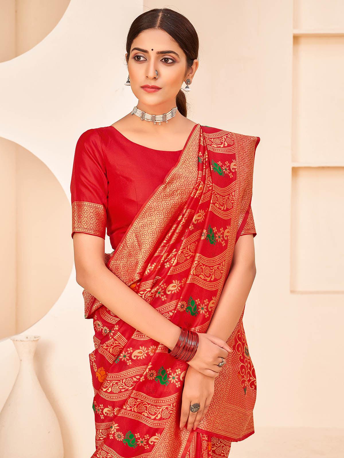 Gorgeous Woven Red Banarasi Silk Saree - Rajwada