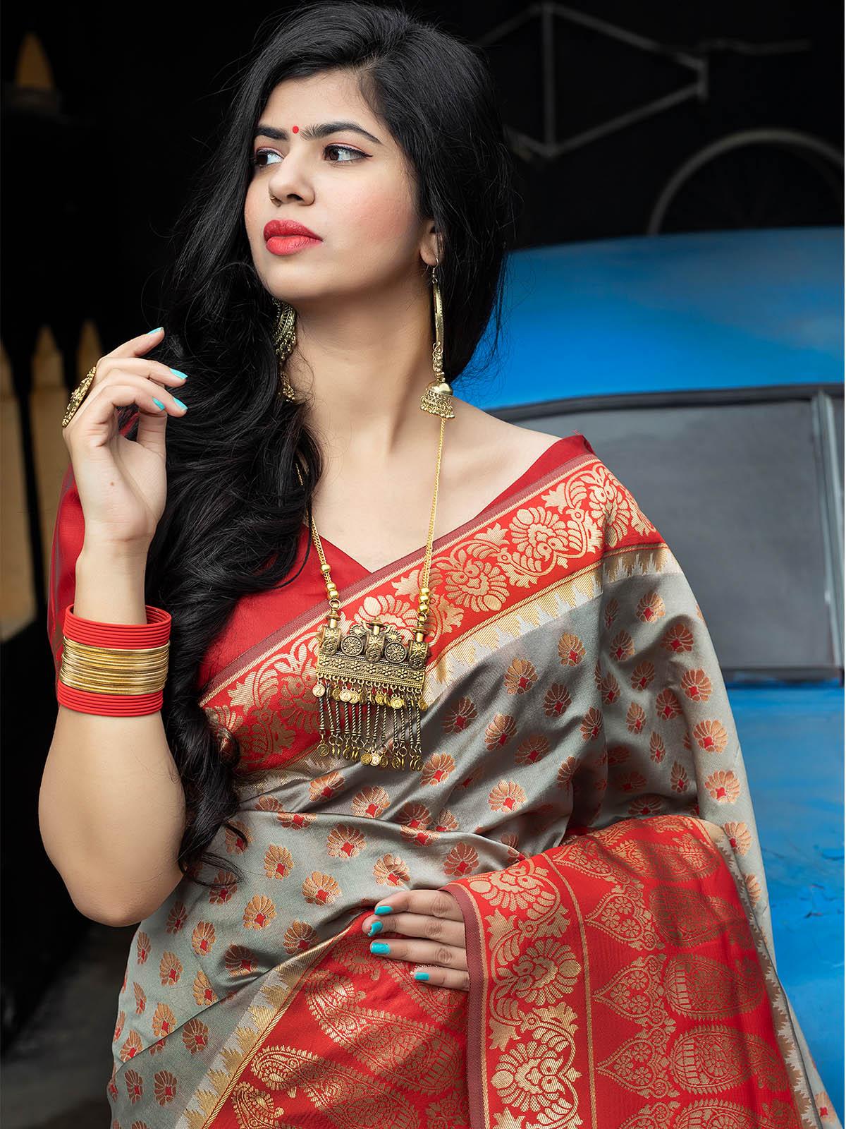 Gorgeous Woven Red Banarasi Silk Saree - Rajwada