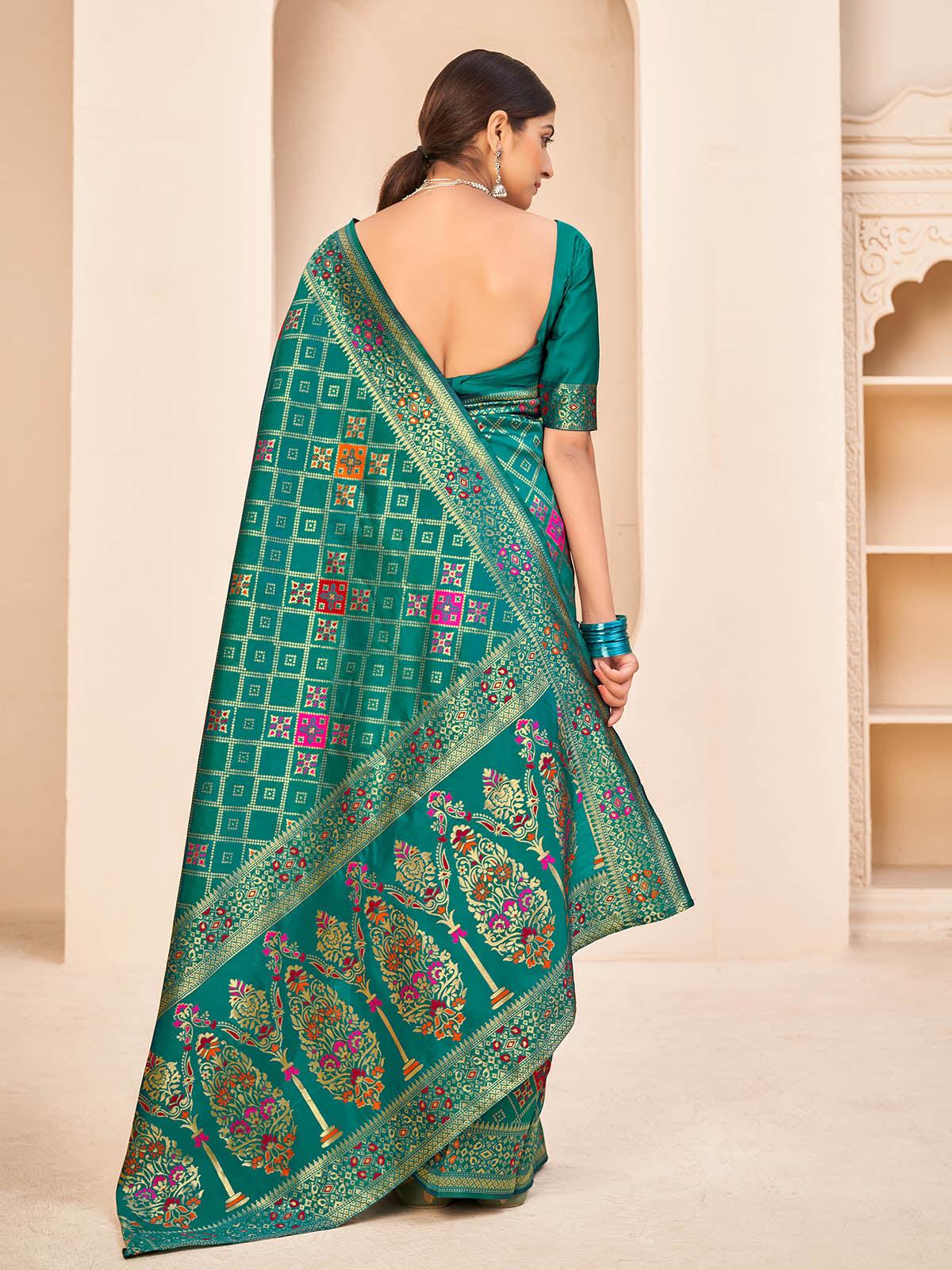 Gorgeous Woven Teal Green Banarasi Silk Saree - Rajwada