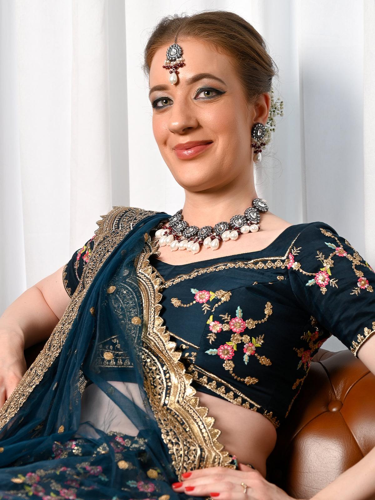 Graceful Red and White Palladium Neckpiece Set - Rajwada