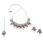 Graceful Red and White Palladium Neckpiece Set - Rajwada