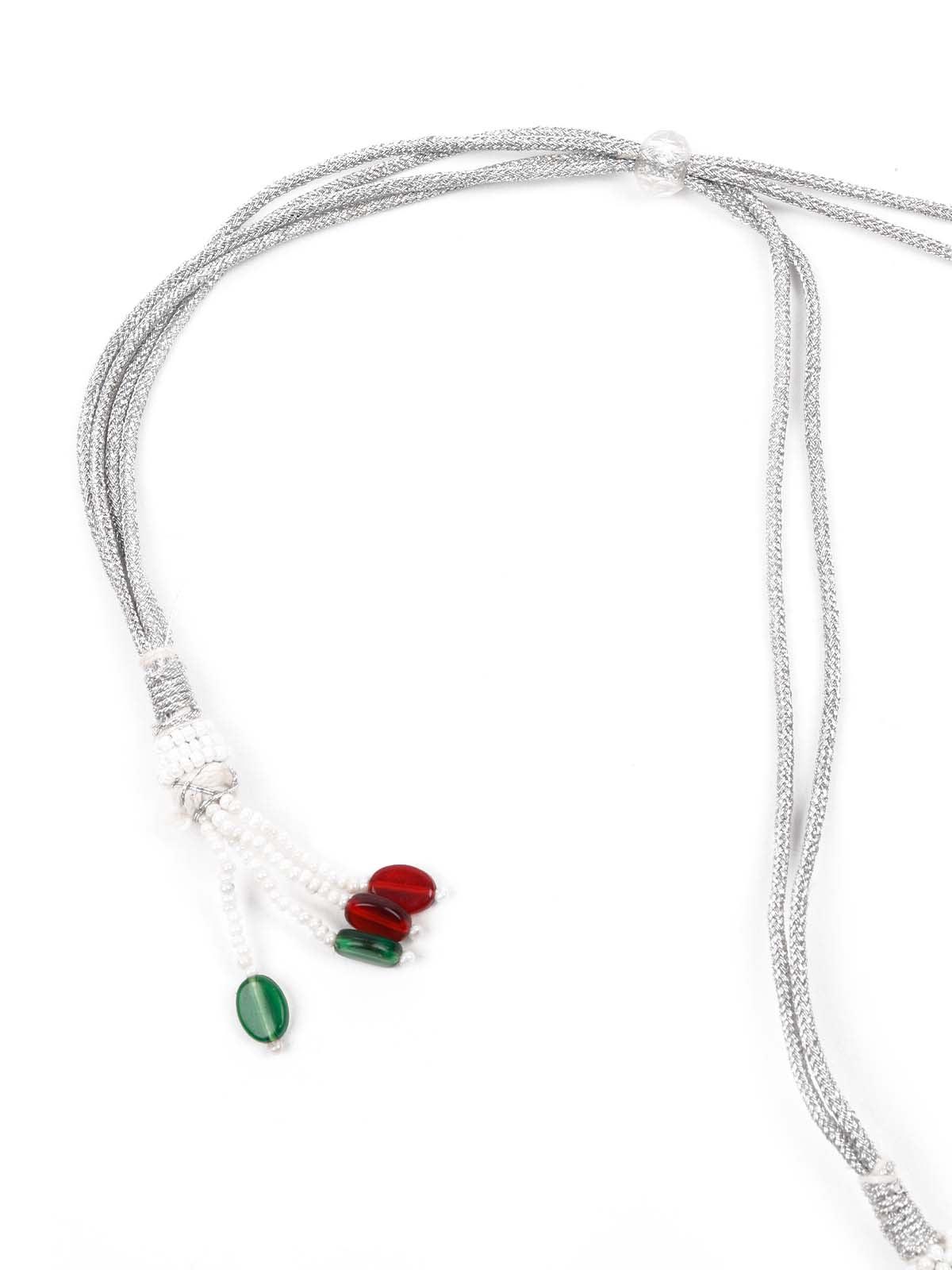 Graceful Red and White Palladium Neckpiece Set - Rajwada