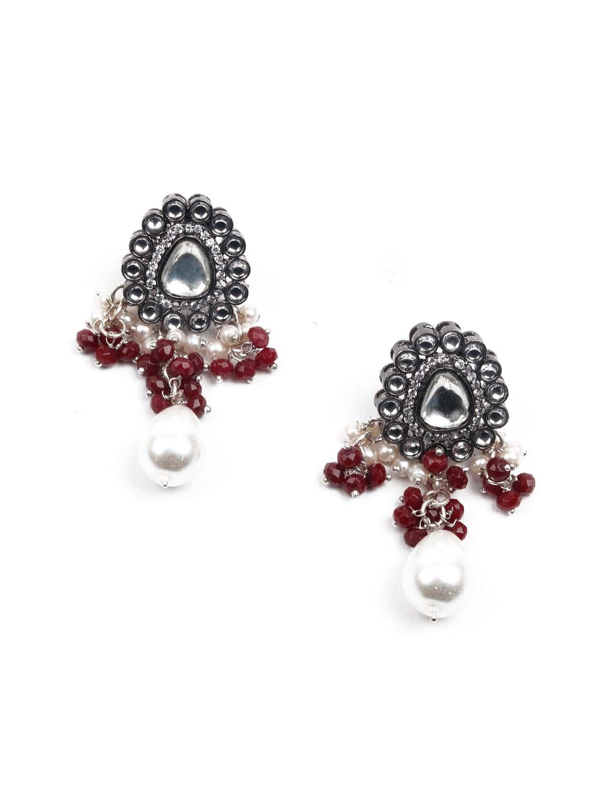 Graceful Red and White Palladium Neckpiece Set - Rajwada