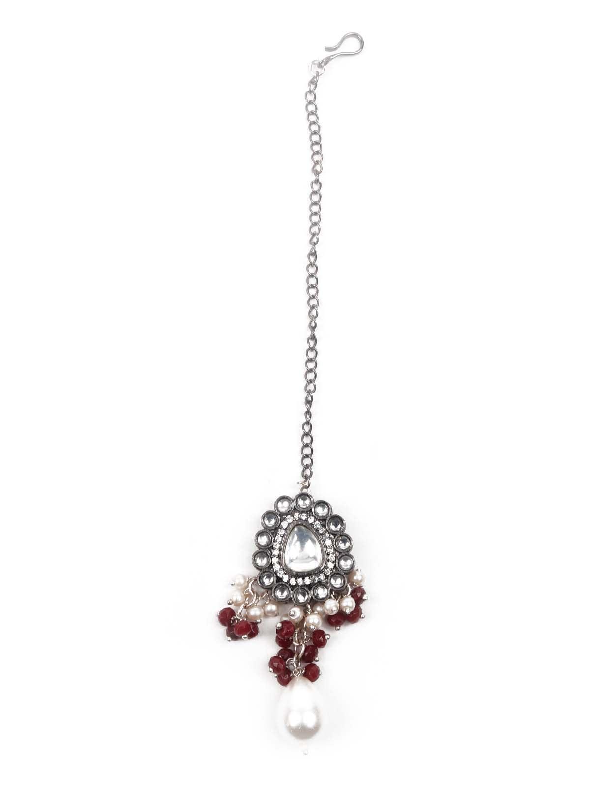Graceful Red and White Palladium Neckpiece Set - Rajwada