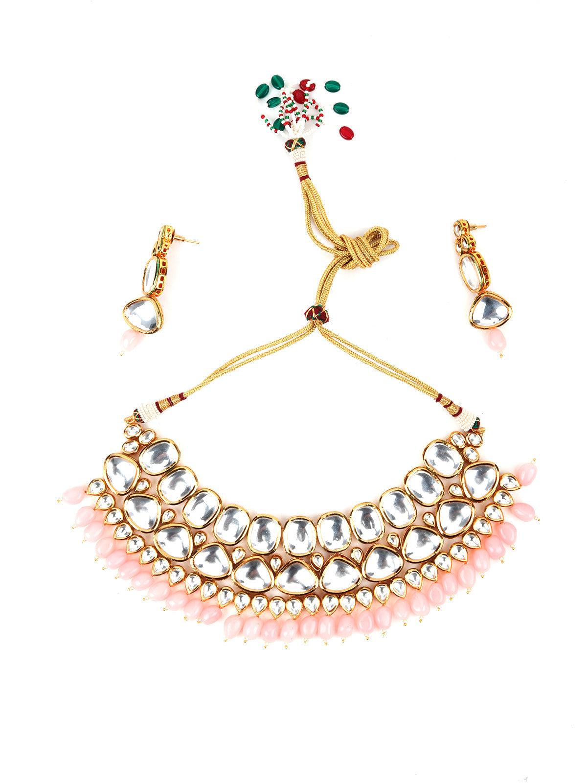 Grand Pink Mani & Kundan Necklace Set! - Rajwada