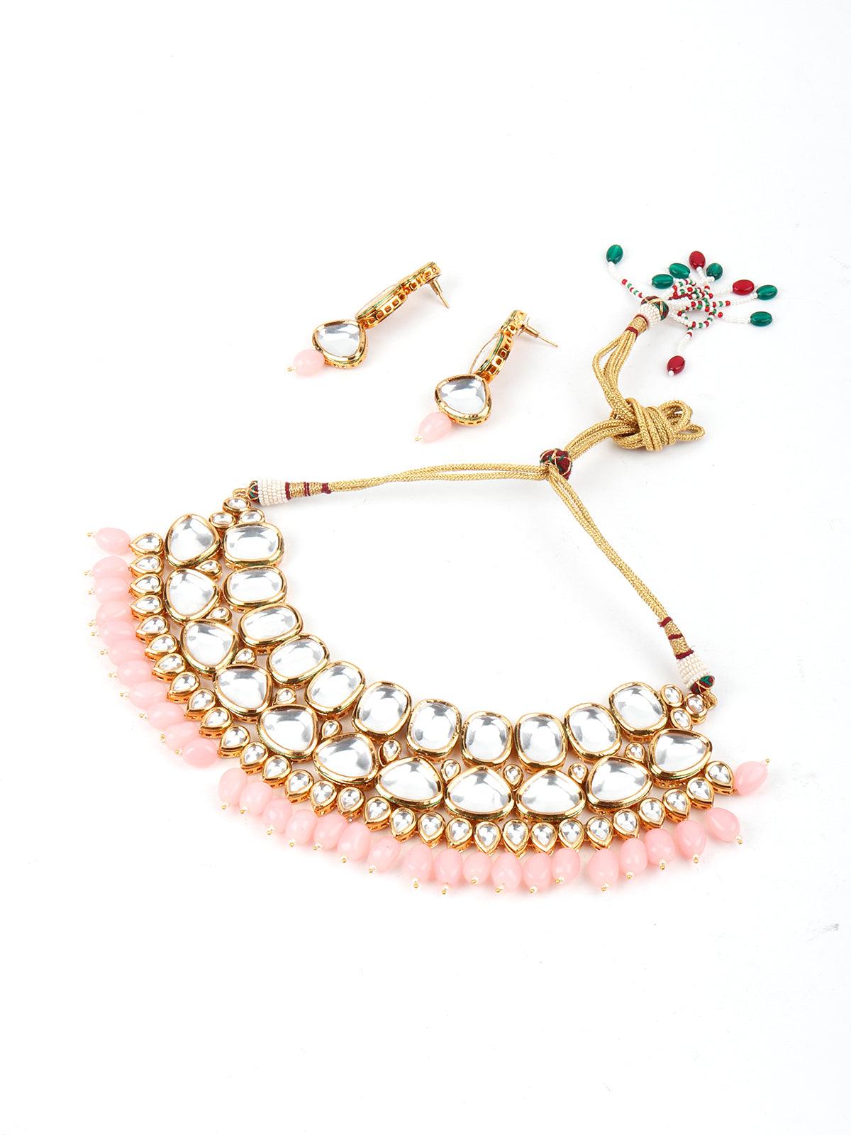 Grand Pink Mani & Kundan Necklace Set! - Rajwada